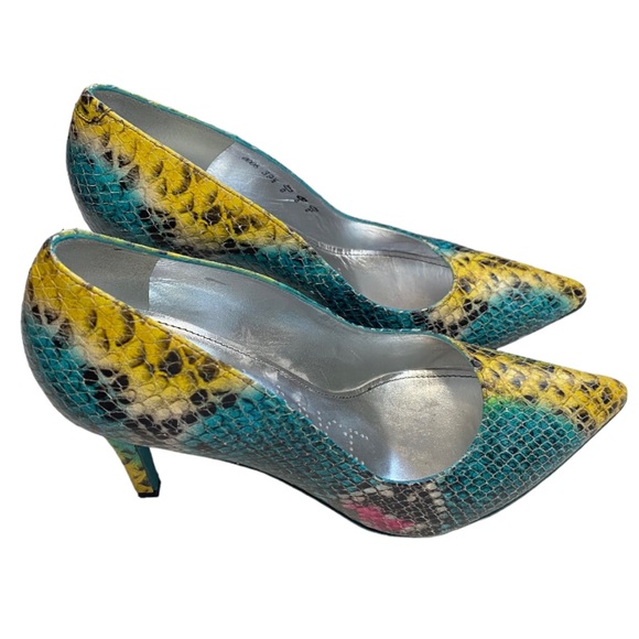 Y2K FREE LANCE Leather Multicolor Snakeskin Heels - Picture 2 of 16
